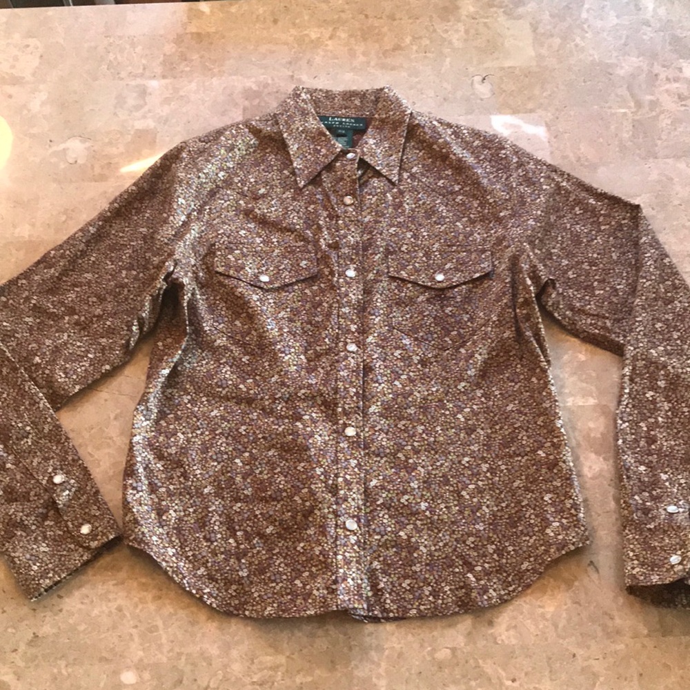 Y2K Ralph Lauren brown floral pearl button down